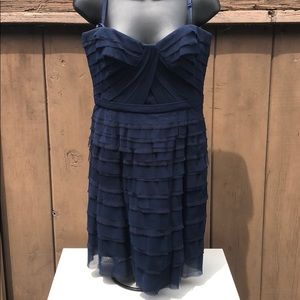 Navy blue ruffled cocktail dress